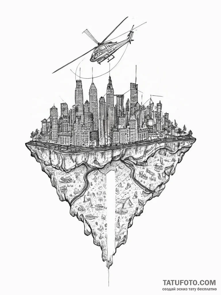 The view of a city at night from a helicopter... - эскиз тату (№1754573494_0, 07.08.2025 13:31) — Tatufoto.com