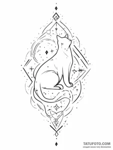 Tattoo design a silhouette of a cat, with a c... - эскиз тату (№1754574090_0, 07.08.2025 13:41) — Tatufoto.com