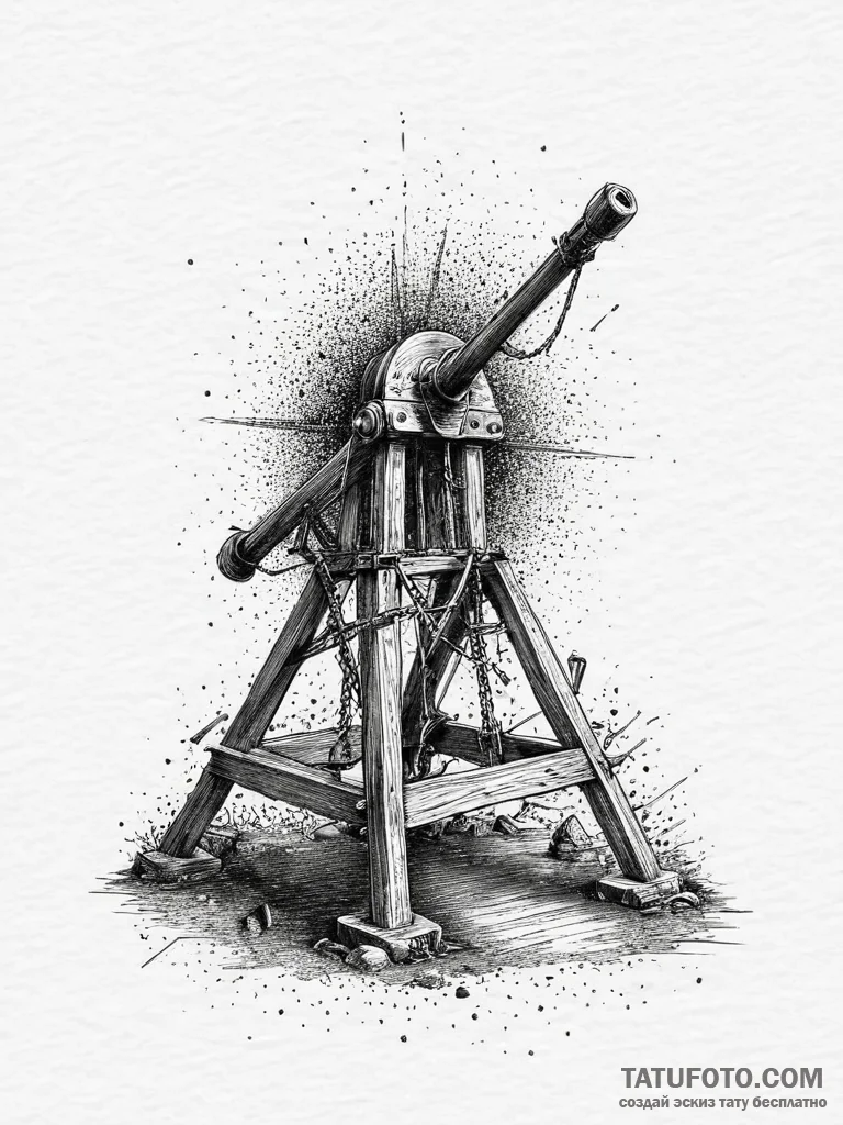 Tattoo sketch a medieval trebuchet or catapul… — эскиз тату (№1754575086_0, 07.08.2025 13:58) — Tatufoto.com
