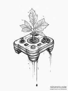 Tattoo design a joystick with a plant growing... - эскиз тату (№1754576677_0, 07.08.2025 14:24) — Tatufoto.com