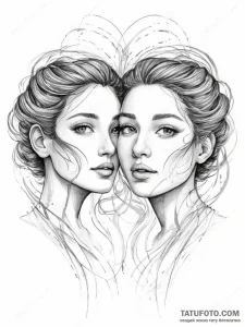 Tattoo sketch twin faces for gemini, connecte... - эскиз тату (№1754578683_0, 07.08.2025 14:58) — Tatufoto.com