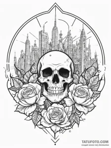 A window looking out onto a cyberpunk city, t... - эскиз тату (№1754581282_0, 07.08.2025 15:41) — Tatufoto.com
