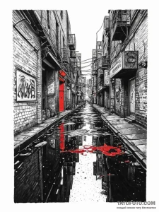 Tattoo sketch a cyberpunk alleyway with neon... - эскиз тату (№1754581871_0, 07.08.2025 15:51) — Tatufoto.com