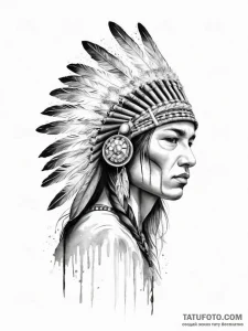 Tattoo sketch a native american warrior's hea... - эскиз тату (№1754582274_0, 07.08.2025 15:57) — Tatufoto.com