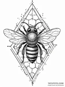 Tattoo sketch a subtle bee with a honeycomb p... - эскиз тату (№1754582882_0, 07.08.2025 16:08) — Tatufoto.com