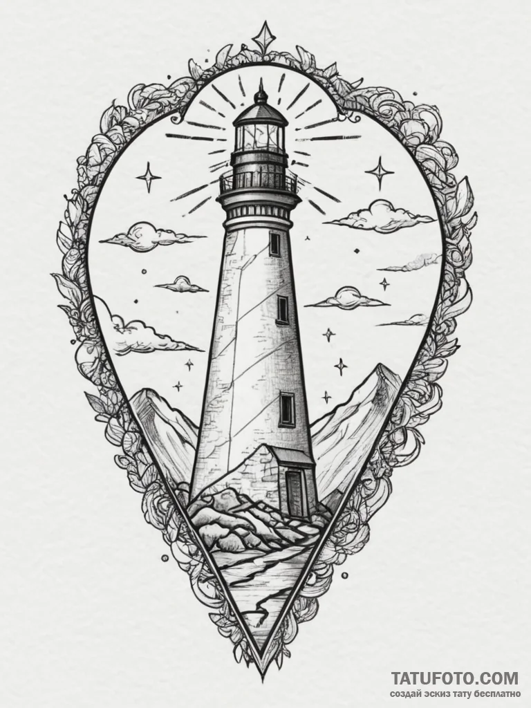 Tattoo design a lighthouse whose light beam f… — эскиз тату (№1754587492_0, 07.08.2025 17:24) — Tatufoto.com