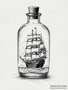 Ship in a bottle, ink illustration for tattoo... - эскиз тату (№1754589100_0, 07.08.2025 17:51) — Tatufoto.com