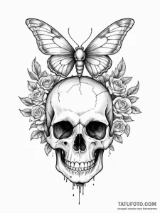 A moth on a skull - эскиз тату (№1754590905_0, 07.08.2025 18:21) — Tatufoto.com