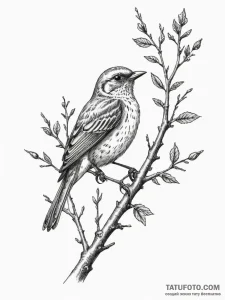 Tattoo sketch a stylized songbird perched on... - эскиз тату (№1754592327_0, 07.08.2025 18:45) — Tatufoto.com