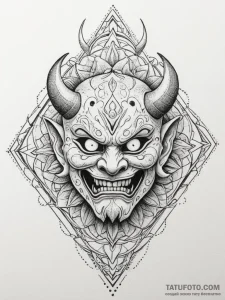 Oni mask, ink illustration for tattoo, dotwor... - эскиз тату (№1754592528_0, 07.08.2025 18:48) — Tatufoto.com