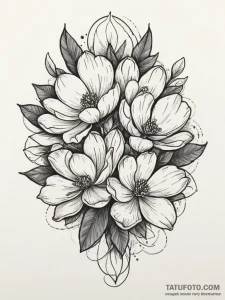 Magnolia, tattoo drawing outline, trash polka... - эскиз тату (№1754592923_0, 07.08.2025 18:55) — Tatufoto.com