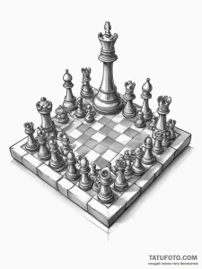 Tattoo sketch a stylized chessboard as a batt... - эскиз тату (№1754594504_0, 07.08.2025 19:21) — Tatufoto.com