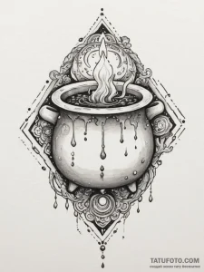 Tattoo sketch a bubbling cauldron with game c... - эскиз тату (№1754603103_0, 07.08.2025 21:45) — Tatufoto.com