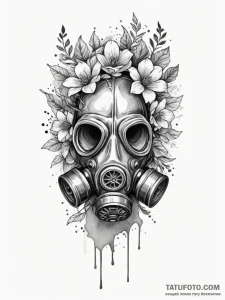 Gas mask with flowers growing through the fil... - эскиз тату (№1754603503_0, 07.08.2025 21:51) — Tatufoto.com