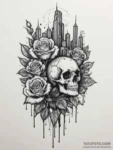 Tattoo design a futuristic city skyscraper wi... - эскиз тату (№1754605677_0, 07.08.2025 22:27) — Tatufoto.com