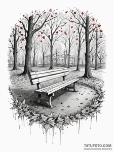 A lonely bench in a city park during autumn,... - эскиз тату (№1754610859_0, 07.08.2025 23:54) — Tatufoto.com