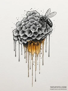 A close-up of a fresh piece of honeycomb, dri... - эскиз тату (№1754613659_0, 08.08.2025 00:40) — Tatufoto.com