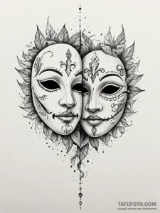 Tattoo design two halves of a theatre mask, o... - эскиз тату (№1754613861_0, 08.08.2025 00:44) — Tatufoto.com