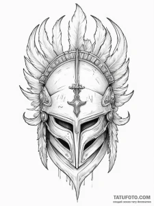 Tattoo sketch a warrior's helmet with a singl... - эскиз тату (№1754615876_0, 08.08.2025 01:17) — Tatufoto.com