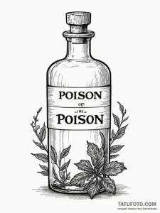 An apothecary bottle labeled "poison" - эскиз тату (№1754616275_0, 08.08.2025 01:24) — Tatufoto.com