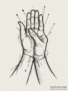 Tattoo sketch a pair of hands clasped firmly,... - эскиз тату (№1754619089_0, 08.08.2025 02:11) — Tatufoto.com