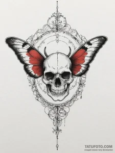 A moth on a skull, artistic tattoo sketch, sk... - эскиз тату (№1754623334_0, 08.08.2025 03:22) — Tatufoto.com