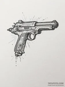 Tattoo sketch a futuristic ray gun with a sle... - эскиз тату (№1754623540_0, 08.08.2025 03:25) — Tatufoto.com