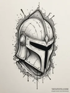 Tattoo design a minimalist knight's helmet, f... - эскиз тату (№1754627554_0, 08.08.2025 04:32) — Tatufoto.com