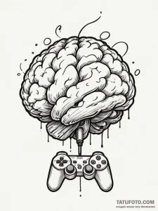 Tattoo design a brain with a joystick growing... - эскиз тату (№1754627948_0, 08.08.2025 04:39) — Tatufoto.com