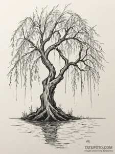 Tattoo sketch an abstract weeping willow tree... - эскиз тату (№1754629517_0, 08.08.2025 05:05) — Tatufoto.com