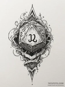 Tattoo sketch a stylized d20 dice rolling mid... - эскиз тату (№1754632692_0, 08.08.2025 05:58) — Tatufoto.com