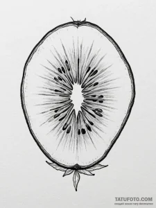 A close-up of a slice of kiwi, showing its in... - эскиз тату (№1754634676_0, 08.08.2025 06:31) — Tatufoto.com