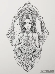 Tattoo design a virgo maiden, holding a book... - эскиз тату (№1754640835_0, 08.08.2025 08:13) — Tatufoto.com