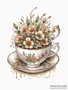 Tattoo sketch a detailed tiny teacup with a f... - эскиз тату (№1754642019_0, 08.08.2025 08:33) — Tatufoto.com