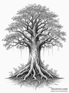 Tattoo design a powerful, ancient banyan tree... - эскиз тату (№1754648175_0, 08.08.2025 10:16) — Tatufoto.com