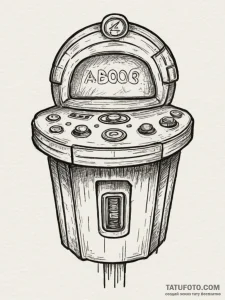 Tattoo sketch a classic arcade coin slot with... - эскиз тату (№1754651750_0, 08.08.2025 11:15) — Tatufoto.com