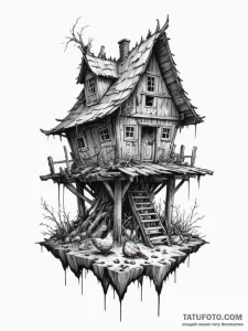 Baba yaga's hut on chicken legs, tattoo drawi... - эскиз тату (№1754661924_0, 08.08.2025 14:05) — Tatufoto.com