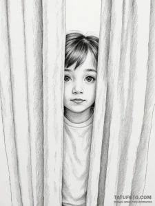 A close-up of a child's face peeking from beh... - эскиз тату (№1754664115_0, 08.08.2025 14:41) — Tatufoto.com