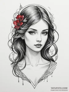 Ruby, artistic tattoo sketch, on a clean whit... - эскиз тату (№1754664731_0, 08.08.2025 14:52) — Tatufoto.com