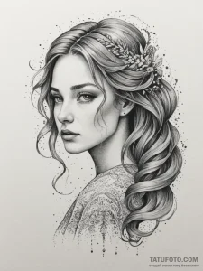 Tattoo design a virgo maiden whose hair trans... - эскиз тату (№1754665131_0, 08.08.2025 14:58) — Tatufoto.com