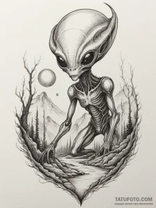 Alien landscape, tattoo sketch design, sepia... - эскиз тату (№1754665734_0, 08.08.2025 15:08) — Tatufoto.com