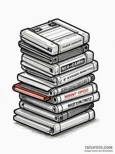 Tattoo design a stack of retro gaming cartrid... - эскиз тату (№1754667949_0, 08.08.2025 15:45) — Tatufoto.com