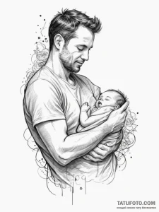 A tired but happy new father holding his slee... - эскиз тату (№1754668144_0, 08.08.2025 15:49) — Tatufoto.com