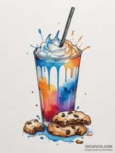 Tattoo design a 'cookie' on one, a 'glass of... - эскиз тату (№1754669161_0, 08.08.2025 16:06) — Tatufoto.com