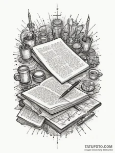 The cluttered desk of a comic book artist., t... - эскиз тату (№1754669762_0, 08.08.2025 16:16) — Tatufoto.com
