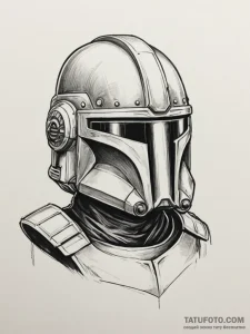 Tattoo sketch a stylized bounty hunter's helm... - эскиз тату (№1754669963_0, 08.08.2025 16:19) — Tatufoto.com