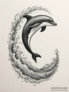 A playful dolphin leaping out of the ocean wa... - эскиз тату (№1754673937_0, 08.08.2025 17:25) — Tatufoto.com