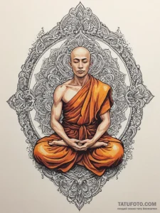 Monk, tattoo sketch design, on a clean white... - эскиз тату (№1754679123_0, 08.08.2025 18:52) — Tatufoto.com