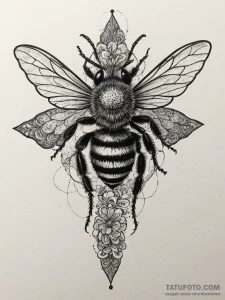 Tattoo design a small, intricate bee, symboli... - эскиз тату (№1754679542_0, 08.08.2025 18:59) — Tatufoto.com