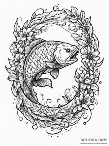 Carp, concept art for tattoo, black outline o... - эскиз тату (№1754681749_0, 08.08.2025 19:35) — Tatufoto.com